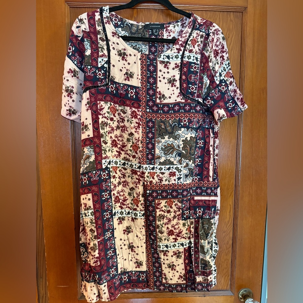 Boho Patchwork Floral Short Sleeve block dress